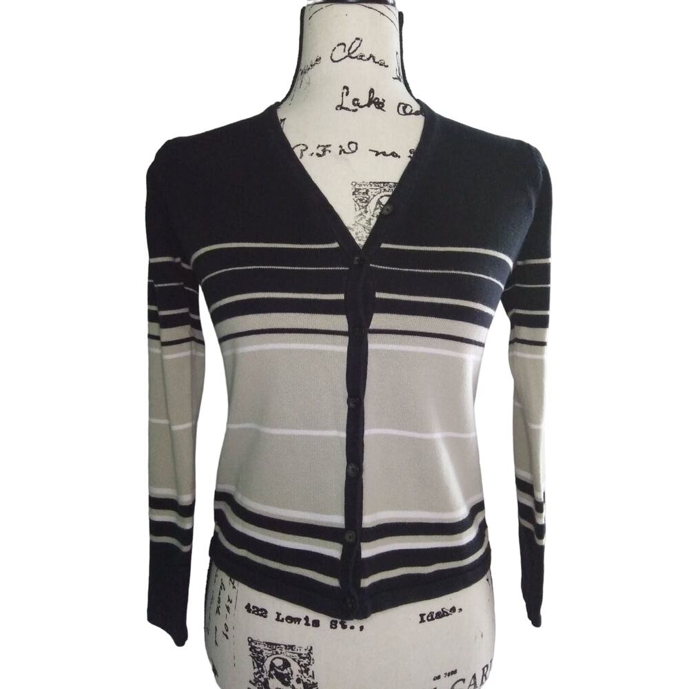 Style & Co 100% Cotton Striped Button Front Cardigan Sweater XS Petite Academia